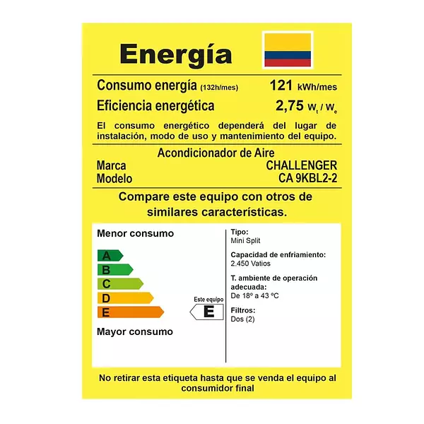 Aire Acondicionado Challenger Mini Split 9000btu A 220v