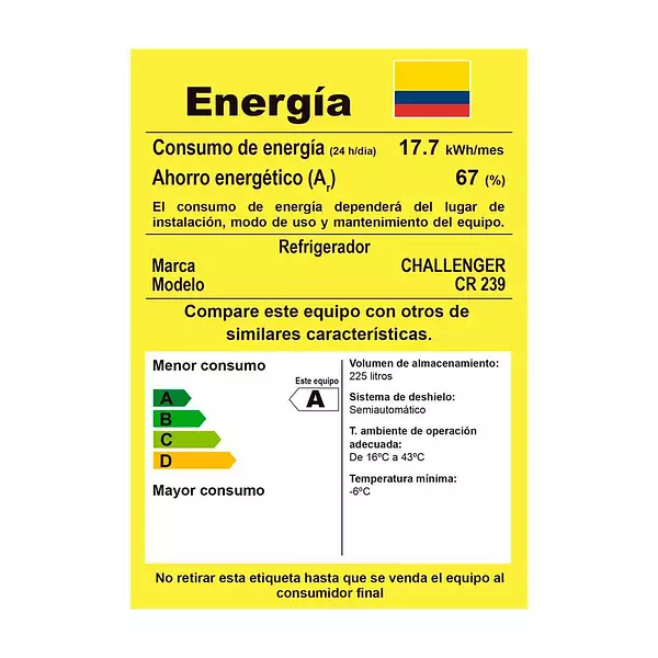 Nevera Challenger Frost 239 Litros Brutos - Cr239