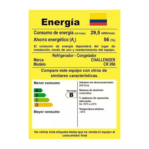 Nevera Challenger No Frost 266 Litros Brutos - Cr266