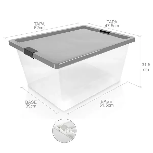 Caja Organizadora Estra Con Tapa, Broches Y Ruedas 55l