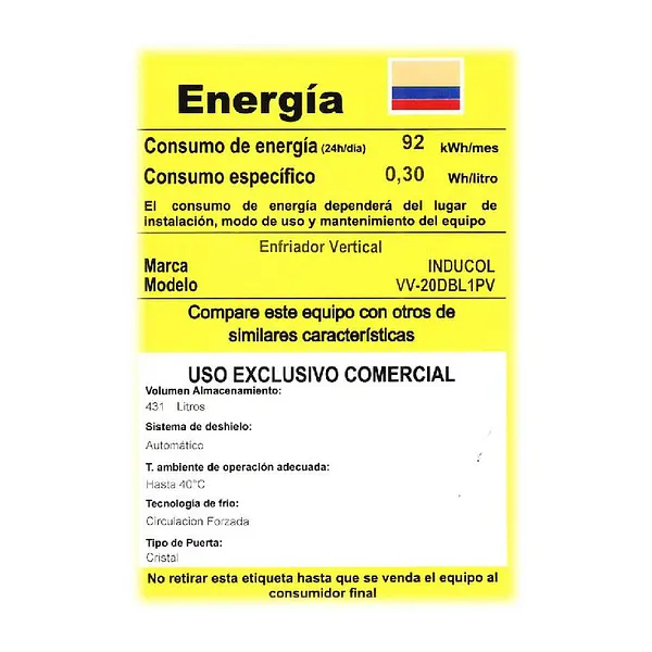 Vitrina Vertical Inducol Refrigerada 431 Litros