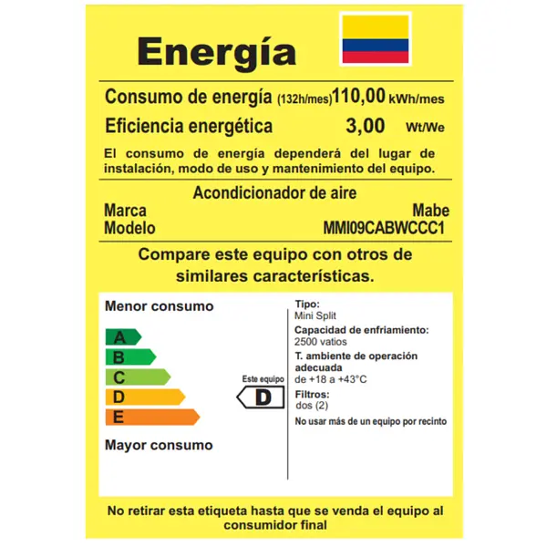 Aire Acondicionado Mini Split 9000btu 110 Blanco Mabe