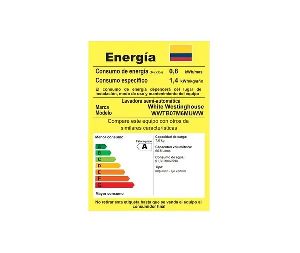 Lavadora Electrolux Semiautomatica 7 Kg Westinghouse